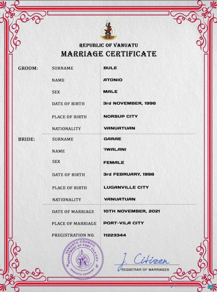 Download Vanuatu marriage certificate PSD Photoshop template
